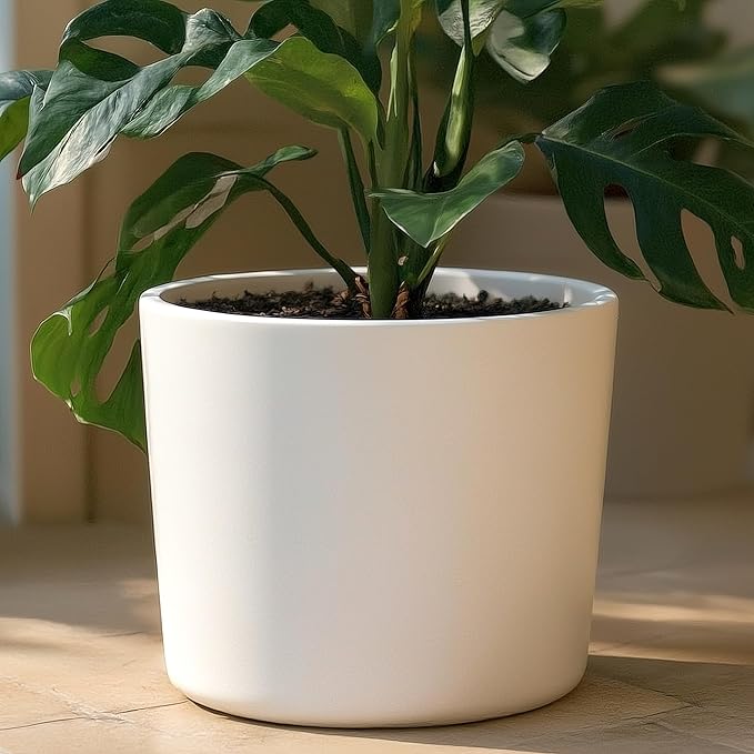 Willowy Large Matte White Ceramic Planter - 12 Inch Pots for Plants Indoor, Modern Planters for Indoor Plants, Big 12 inch Plant Pot, White Plant Pot with Drainage Hole Plug