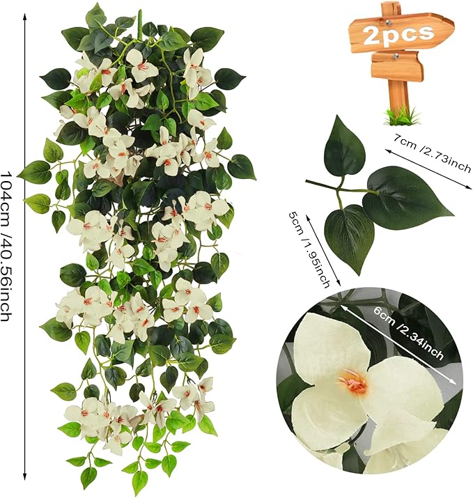 Artificial Hanging Flowers Bougainvillea, UV Resistant Fake Plastic Faux Flower Fabric Vine for Indoor Outdoor Garden Porch Eave Wedding Wall Décor