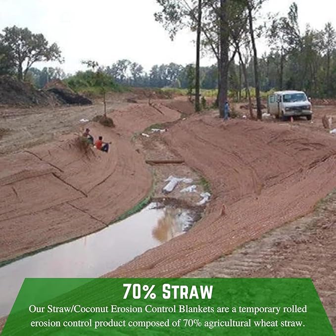 Farm Plastic Supply - 100% Biodegradable Erosion Control Blanket - Straw/Coconut Straw Garden and Landscape Cover, Straw Blanket, Erosion Control (3' x 112.5')