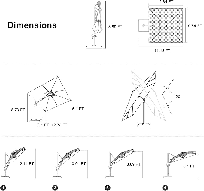 PURPLE LEAF 10' X 10' Swivel Outdoor Patio Aluminum Umbrella with Base Left-right Tilting Cantilever Offset Umbrella with UV Resistant Heavy Duty Fabric for Deck Pool Patio Backyard, Sand Dune