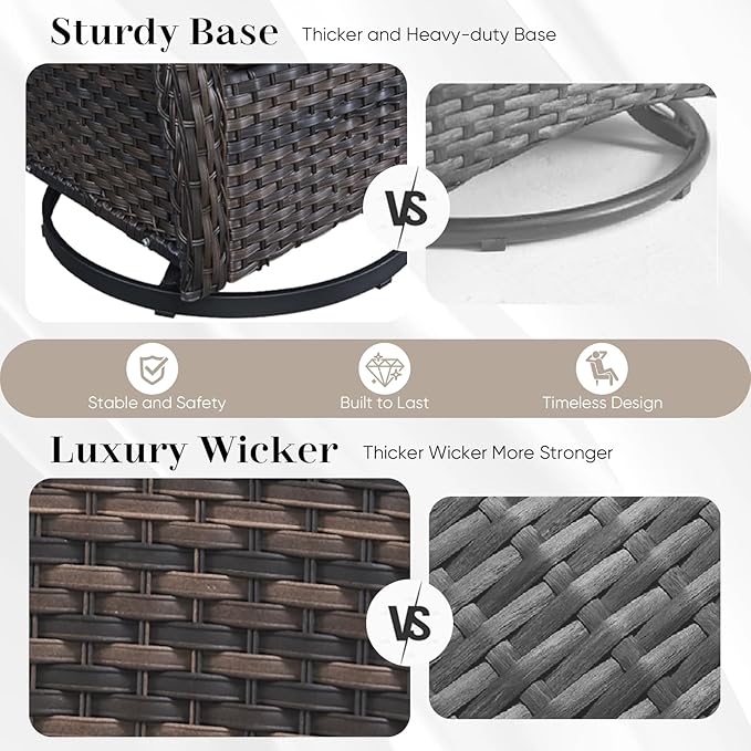 HUMMUH High Back Outdoor Swivel Rocker Patio Chairs Set of 2 with 5-Inch Thick Cushions, All-Weather Wicker Patio Furniture for Porch,Poolside, Deck, and Yard (with Cover)