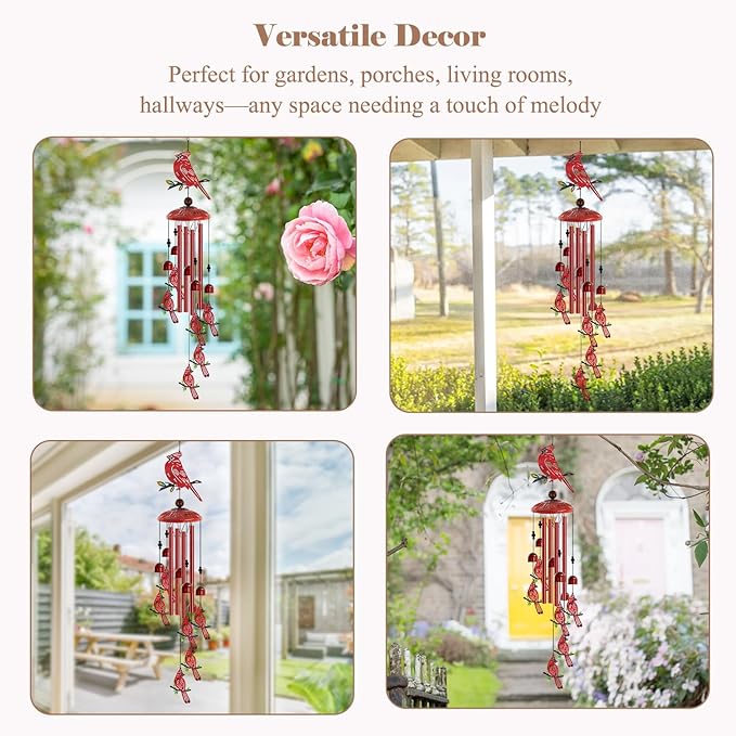 Cardinal Wind Chimes for Outside, 35'' Metal Cardinal WindChimes Gifts for Women/Men, Decoration for Outdoor, Home, Garden, Patio, Backyard