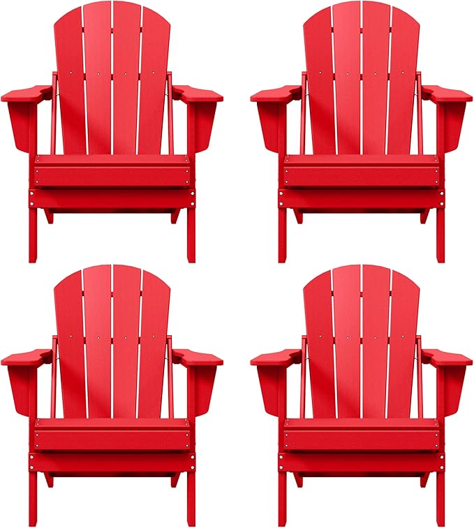 Westin Outdoors Laguna WO Home Furniture Adirondack Chair 4 PC Set Classic Outdoor Patio Folding Chair for Bon Fire Pit Lawn Backyard Beach Plastic Weather-Resistant (Red)