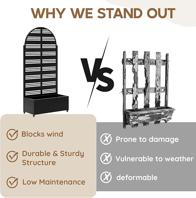 Metal Raised Garden Bed with Trellis & Wheels,70" x 35"x 15.7" Planter Box with Trellis,Privacy Planters for Patio,Garden Bed for Climbing Plants,Suitable for Climbing Plants and Vegetables,Black