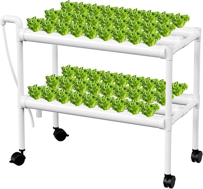 Vertical Hydroponic Growing White, 54 Planting Holes, Water Circulation System, Indoor Outdoor Garden Kit with Timer & Pump