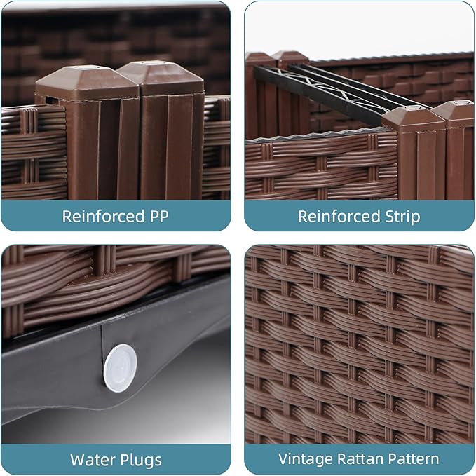 Raised Garden Beds Outdoor Self-Watering, Large Garden Planter Box With Drain Outlet, Elevated Rectangular Raised Beds for Gardening Vegetables Flowers Above Ground Garden Planters, 62.9"x15.7"x14.2"