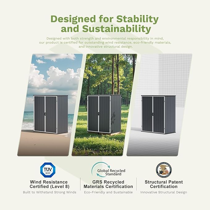 Patiowell Plastic Outdoor Storage Shed, 5 x 3 FT Patio Storage Shed Cabinet with Stable Roof & Lockable Doors Waterproof Resin Shed for Tools, Patio Furnitrue Accessories, Dark Gray