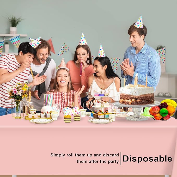 2 Pack Rectangular Disposable Blush Pink Tablecloth, Light Pink Plastic Table Cloths for Parties Disposable, 54x108 in Waterproof Tablecloth for Birthday Party Baby Shower Picnic Valentines