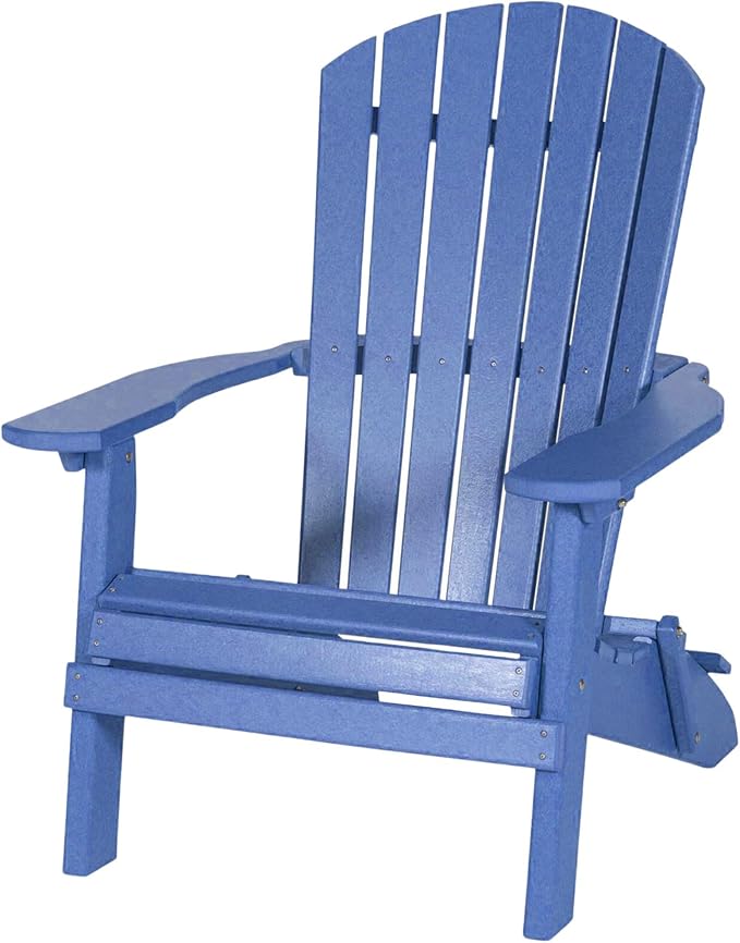 DutchCrafters Adirondack Folding Chair with Arms, Handcrafted from Recycled Plastic Poly Lumber, Portable and Easy Storage for Outdoor Patio, Lawn, Garden, Camping Outdoor Furniture (Blue)