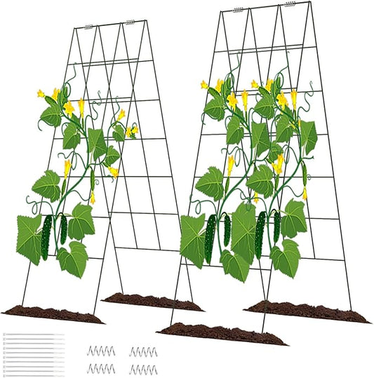 DOEWORKS Cucumber Trellis, 56" High Foldable A Frame Garden Trellis, 2 Pack, Plant Support for Climbing Cucumber, Beans, Tomatoes, Flowers, Green
