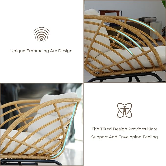 Grand patio 3-Piece Outdoor Furniture Set - Wicker Sofa with Thick Beige Cushions, Patio Coffee Table, Perfect for Porch, Backyard, Balcony, Garden