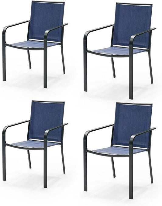 Patio Dining Chairs Set of 4, Outdoor Stackable Dining Furniture Set, All Weather Dining Set for Lawn, Garden, Backyard, Poolside, Blue