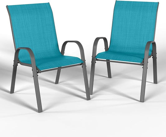 Patio Dining Chairs Set of 2, Outdoor Stackable Chairs with High Back, Outside Chairs for Backyard, Porch, Garden, Poolside (Sky Blue)