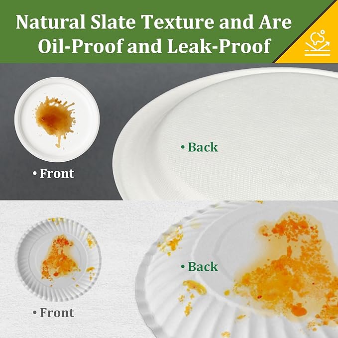 250PCS Disposable Paper Plates Set and Utensils, Compostable Dinnerware 9 and 7inch Plates, Biodegradable Paper Plates, Forks, Knives and Spoons for Party 50 People