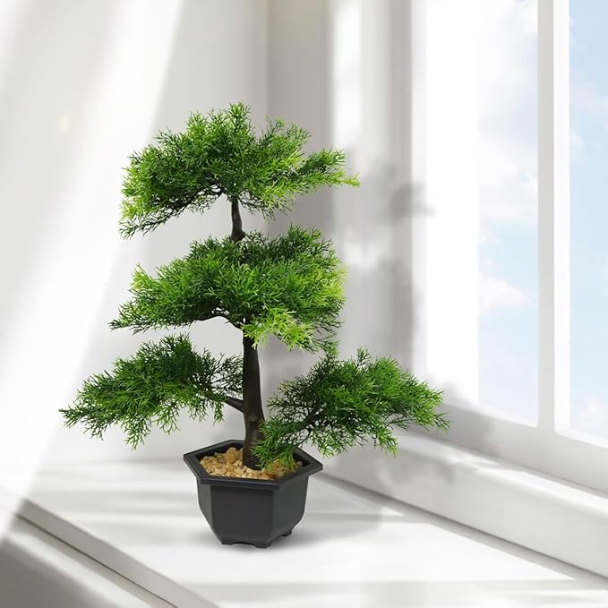 Realistic Artificial Bonsai Tree Low Maintenance Fake Plant Indoor for Home, Office, Bedroom & Living Room Decor