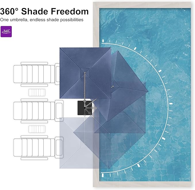 PURPLE LEAF 10 FT Outdoor Umbrella with Base Patio Cantilever Aluminum Umbrella with 3 Years Fade Resistance Recycled Fabric Offset Square with 360-degree Rotation for Deck Pool Garden, Ocean Slate