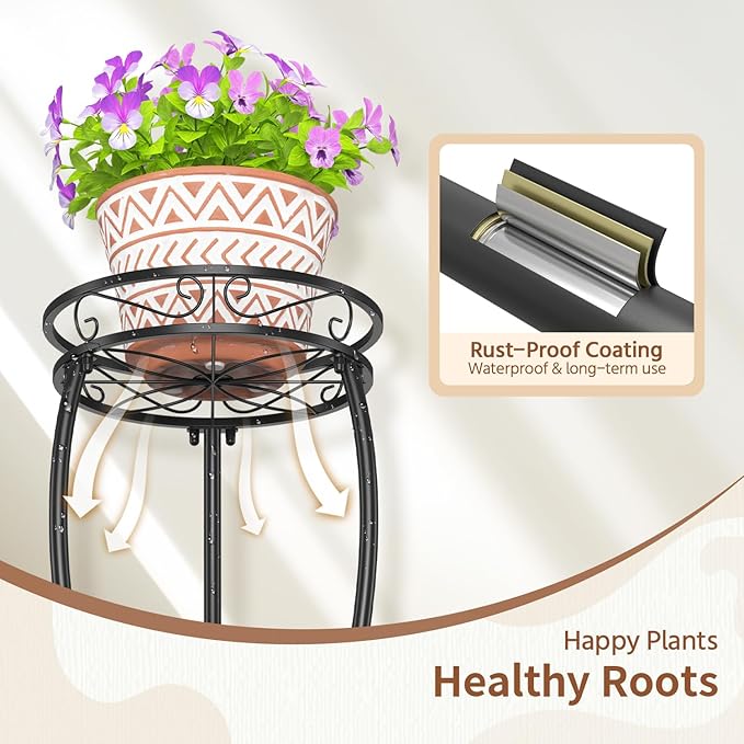 LASZOLA Black 3 Tier Tall Plant Stand for Indoor Outdoor, Large Multiple Level Flower Planter Holder Organizer Rack for Patio Office Bathroom Corner Floor, Sturdy Heavy Duty Metal, Vertical Display