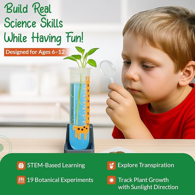 STEM Plant Growing Kit for Kids Ages 8–12 | 19 Hands-On Science Experiments | Learn Transpiration, Hydroponics & More | Grow with Seeds from Your Kitchen | Perfect for School & Home Projects
