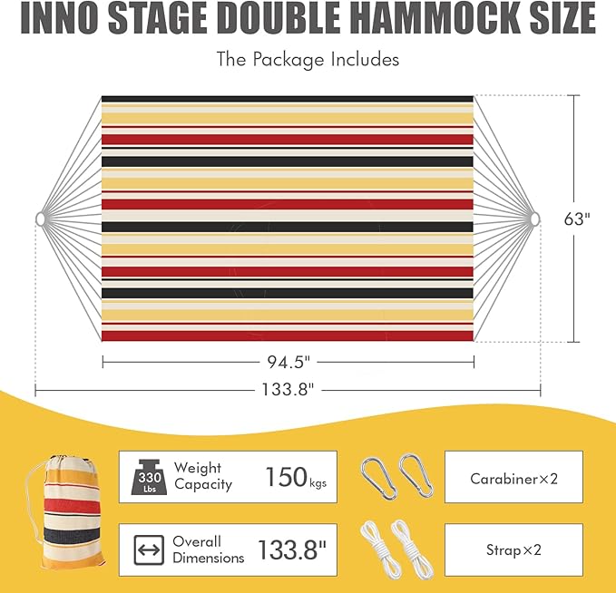 HappyPicnic Double Hammock with 9.8FT2 Rope, Portable 2 Persons Hammock with Carrying Bag- Patio Hammocks Hanging Camping Bed for Patio, Backyard, Porch, Outdoor and Indoor Use