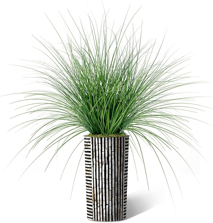Artificial Tree in Black and Brown Striped Planter, Fake Onion Grass Silk Tree for Indoor and Outdoor Home Decoration - 55" Overall Tall (Plant Pot Plus Tree)