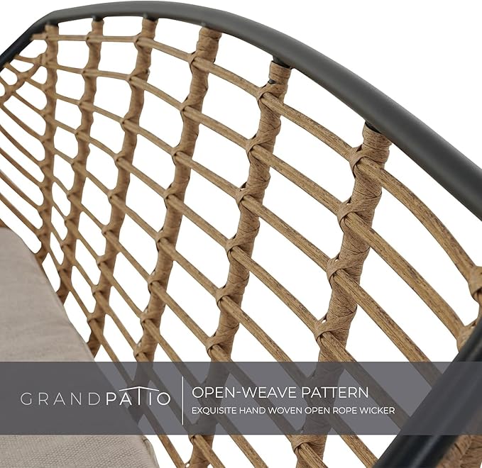 Grand patio 5-Piece Outdoor Wicker Patio Conversation Set with Cushions and Coffee Tables, Boho Wicker Seating Set for Indoor Outdoor, Balcony, Porch, Garden, Deck