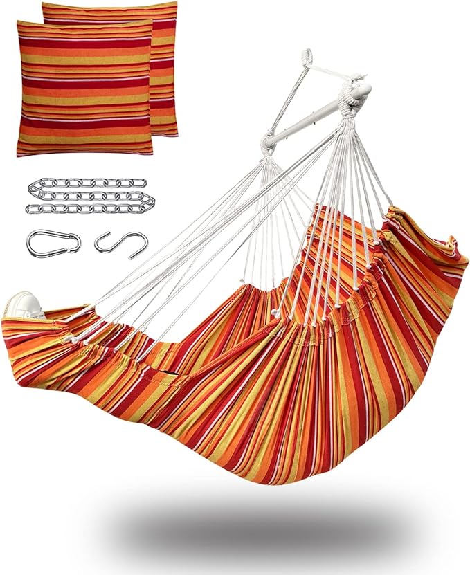 Miztli Hammock Chair Hanging Chair Swing for Bedroom with Foot Rest, Max 500 Lbs, Steel Spreader Bar with Anti-Slip Rings-2 Cushions Included-Indoor and Outdoor