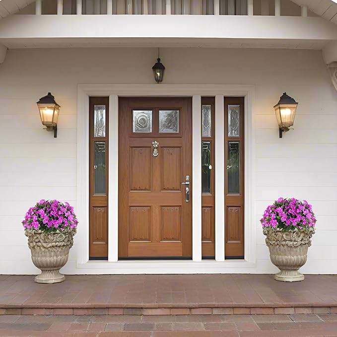 Artificial Flowers for Outdoors Silk Impatiens Flowers Faux Flowers Impatien Bushes Artificial Impatiens for Pot Patio Lawn Garden Hanging Basket Porch Decor (8, Purple)