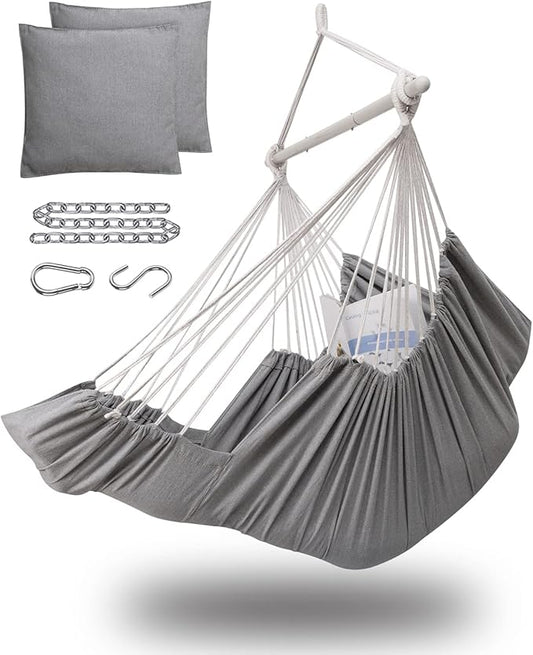Miztli Hammock Chair Hanging Chair Swing for Bedroom with Foot Rest, Max 500 Lbs, Steel Spreader Bar with Anti-Slip Rings-2 Cushions Included-Indoor and Outdoor