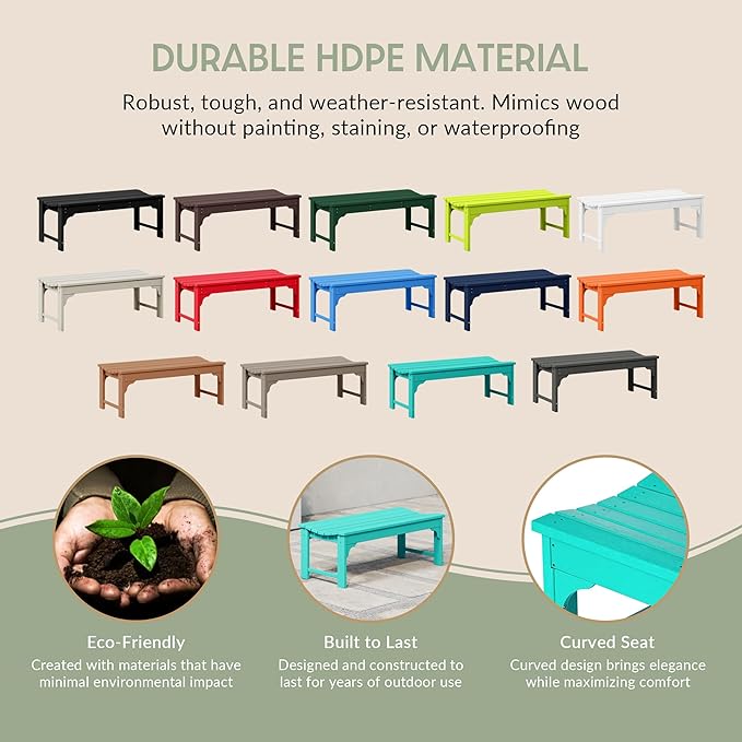 WestinTrends Malibu Outdoor Bench, All Weather Resistant Poly Lumber Backless Patio Garden Bench, Adirondack Curved Bench Seat for Comfort, Turquoise