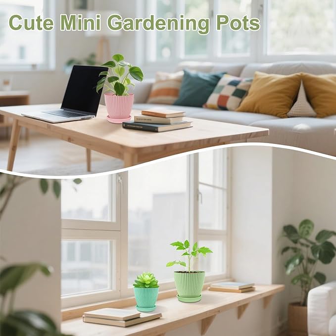 SupKing Plant Pots 5/4/3.5 Inch Set of 3,Small Mini Cute Plastic Flower Pots Planters with Mesh Drainage Holes Green Pink Blue Nursery Round Planting Pot for Indoor Outdoor Garden Plants