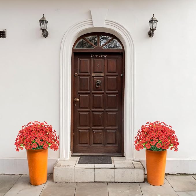 21 Bundles Outdoor Artificial Flowers UV Resistant Fake Silk Flowers No Fade Faux Plastic Plants Garden Porch Window Box Decoration(Red)