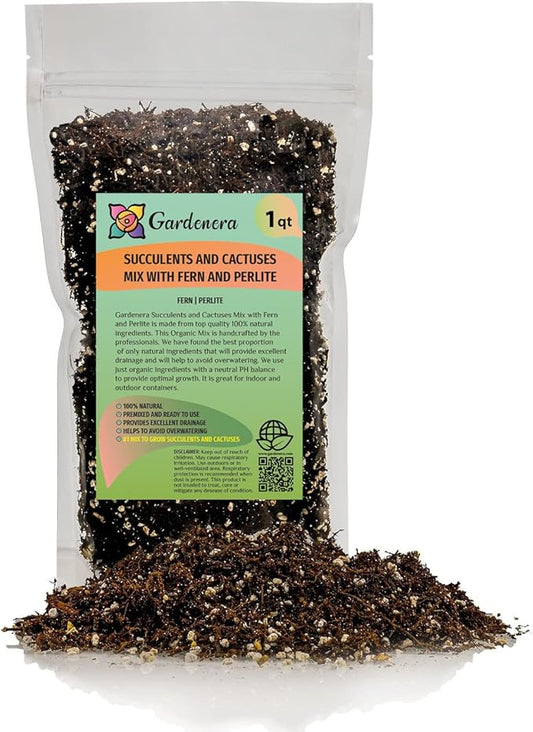 Gardenera Fern + Perlite Soil Mix for Repotting and Planting Succulents and Cactuses - 1 Quart Bag