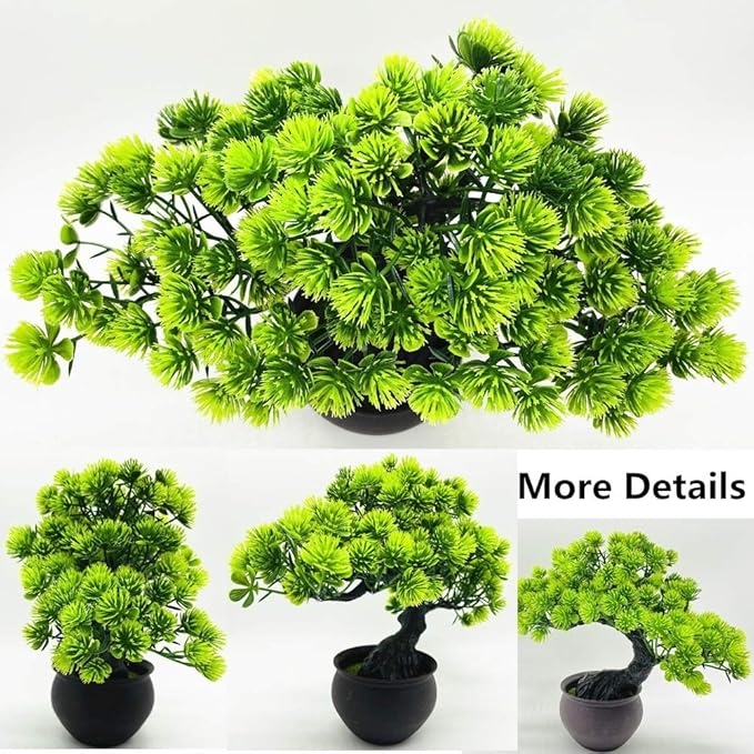 Artificial Bonsai Tree Miniature Artificial Plants Potted Japanese Zen Tree 33 cm in Width Artificial House Plants Juniper Bonsai Fake Plant Greenery for Home Office Decor Desktop Display