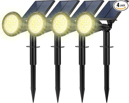 Solar Spot Lights Outdoor, 4 Pack Outdoor Solar Lights for Yard, 4 Lighting Mode Solar Landscape Spotlights with Auto On/Off, 2-in-1 Waterproof Wall Lights for Garden, Walkway (Warm White)