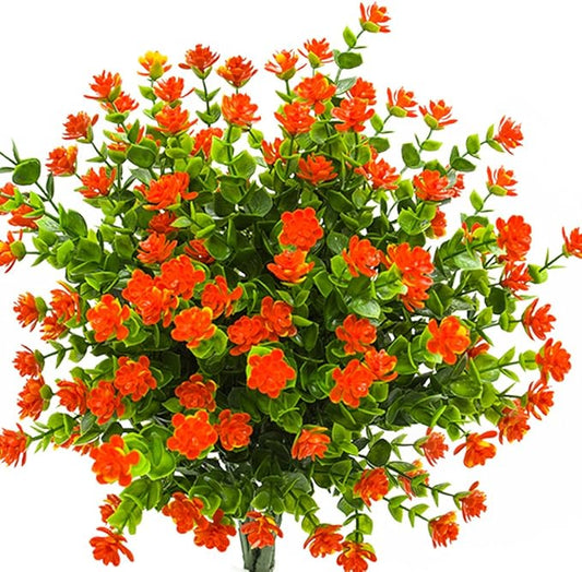 Artificial Flowers, Fake Outdoor UV Resistant Plants Faux Plastic Greenery Shrubs Indoor Outside Hanging Planter Home Kitchen Office Wedding, Garden Decor (Orange Red)