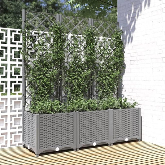 Garden Planter with Trellis, Trellis with Planter Box, Outdoor Raised Garden Bed for Climbing Plants, Raised Garden Bed Garden Planter Box, Light Gray 47.2"x15.7"x53.5" PP