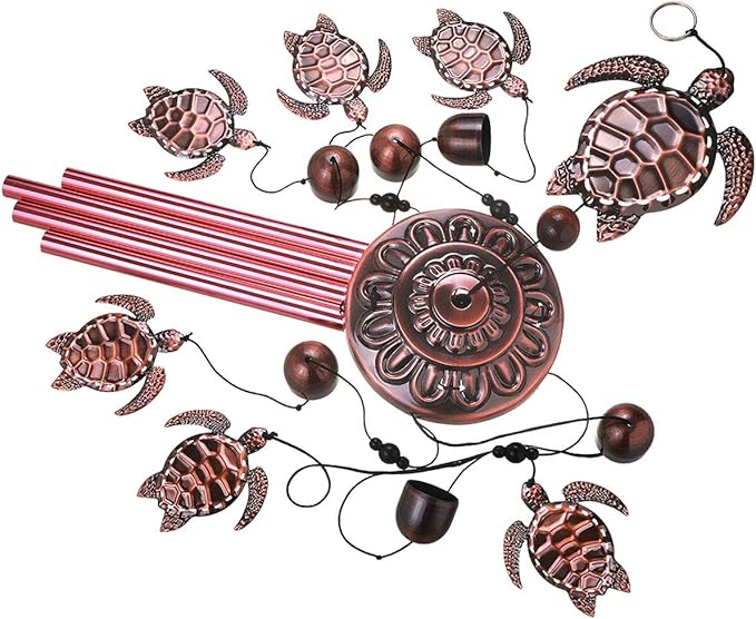 Sea Turtle Wind Chimes Outdoor Indoor Decor - With 4 Tubes 6 Bells 7 Turtles 37In Waterproof Suspension Mobile Tortoise Wind Chimes for Home, Xmas Mom Gifts, Balcony, Festival, Tree, Garden Decoration