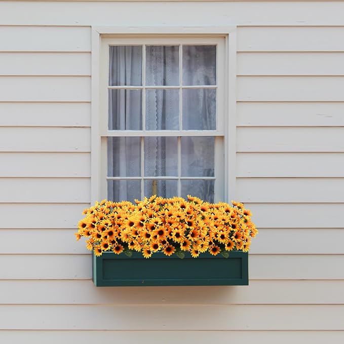 Uieke 24 Bundles Sunflowers Artificial Flowers Daisy Mums 24 Stems Fake Fall Flowers Outdoor UV Resistant No Fade Shrubs for Indoor Outside Home Wedding Office DIY Garden Fall Décor (Yellow)