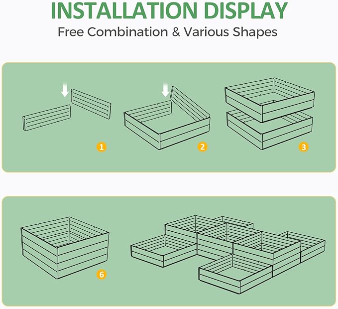4x4x2ft Raised Garden Beds Outdoor, Divisible Elevated Planter Boxes for Gardening with Easy Assembly, Outdoor Raised Beds for Planting Plants Vegetables Flowers Herb Fruits, Square Black