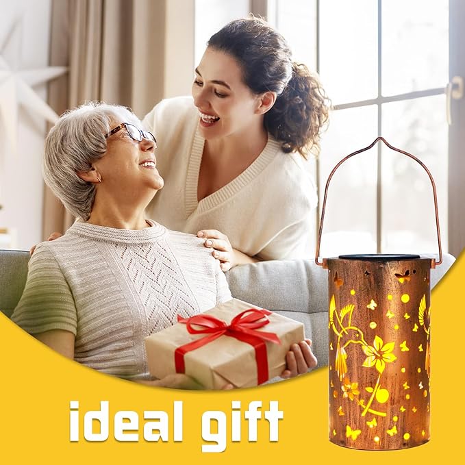 2 Pack Solar Lanterns Outdoor Waterproof Hummingbirds Birthday Gifts for Women Mom Grandma Garden Decor Metal Hanging LED Decorative Light for Patio Yard Lawn Backyard Front Porch Gardening Gifts