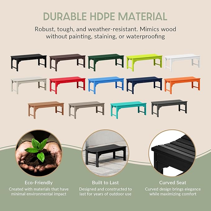 WestinTrends Malibu Outdoor Bench, All Weather Resistant Poly Lumber Backless Patio Garden Bench, Adirondack Curved Bench Seat for Comfort, Black