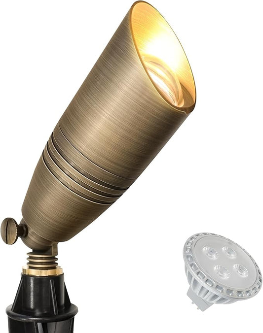 GKOLED Brass LED Outdoor Landscape Spotlights, 12V Low Voltage Spot Light, Waterproof Landscape Lights, Uplighting for Garden, Tree, Yard, Antique Bronze Accent Lighting Fixture with MR16 Bulb