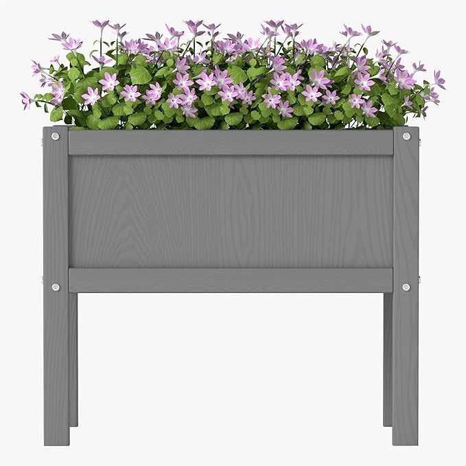 Raised Garden Bed with Drainage Hole Waterproof HDPE Elevated Planter Box with Legs Stable and Durable to Plant Herb Vegetable Flower,Patio,Balcony Outdoors/Indoors Gray