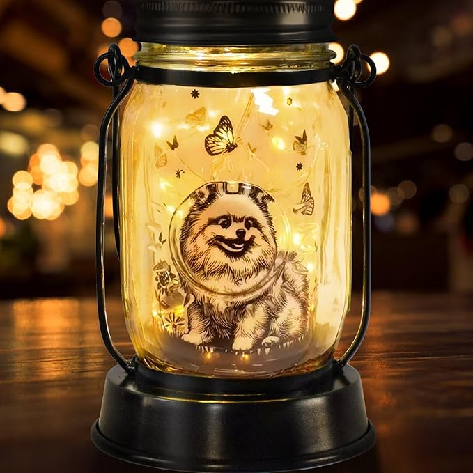 kyoryuger Pomeranian Gifts for Women/Men Pomeranian Solar Lanterns Dog Mom Birthday Dog Lovers Lantern Pet Loss Pet Memorial Lights Solar Garden Decoration for Yard, Patio,Backyard,Porch Torches