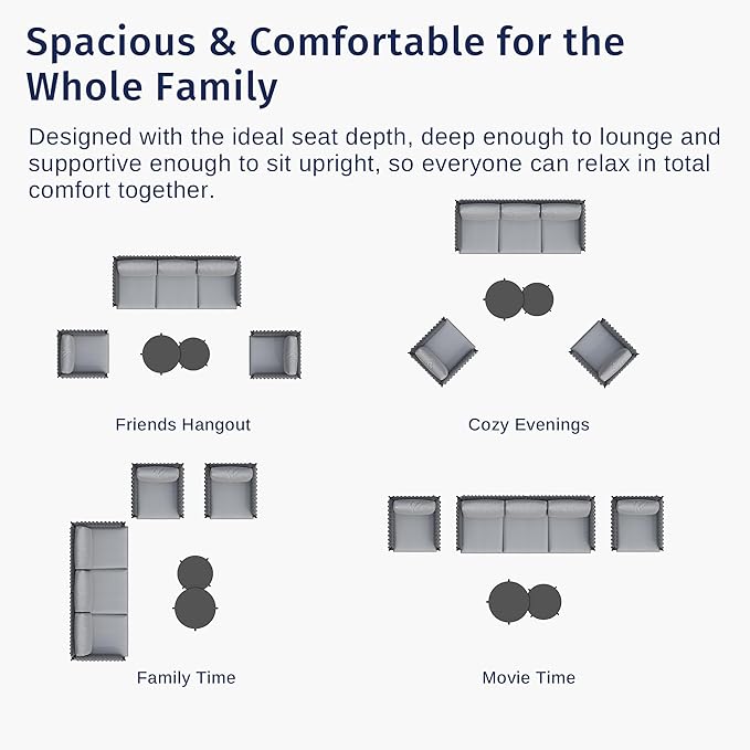 EAST OAK Patio Furniture Set Life Chatter 5-Seat Outdoor Furniture Deep Seating & Two Coffee Tables Waterproof Extra-Thick Cushions Porch, Balcony & Backyard Grey