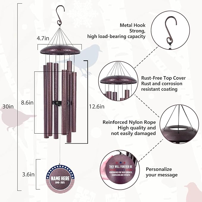 ASTARIN Personalized Wind Chimes for Memorial US Veteran, Deep Tone Wind Chimes for Loss of Loved One Brothers Sisters, Thank You Veteran Solider