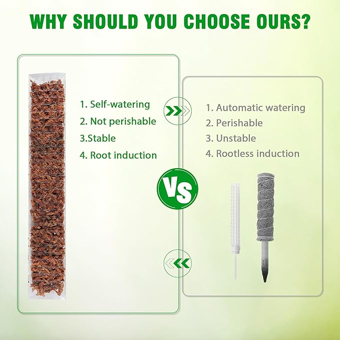 Bonviee 2 Pcs 15 Inch + 2 Pcs 24 Inch Plastic Moss Poles for Monstera – D-Shaped Plant Support for Climbing Vines, Compatible with Sphagnum Moss, Includes 2 Garden Ties