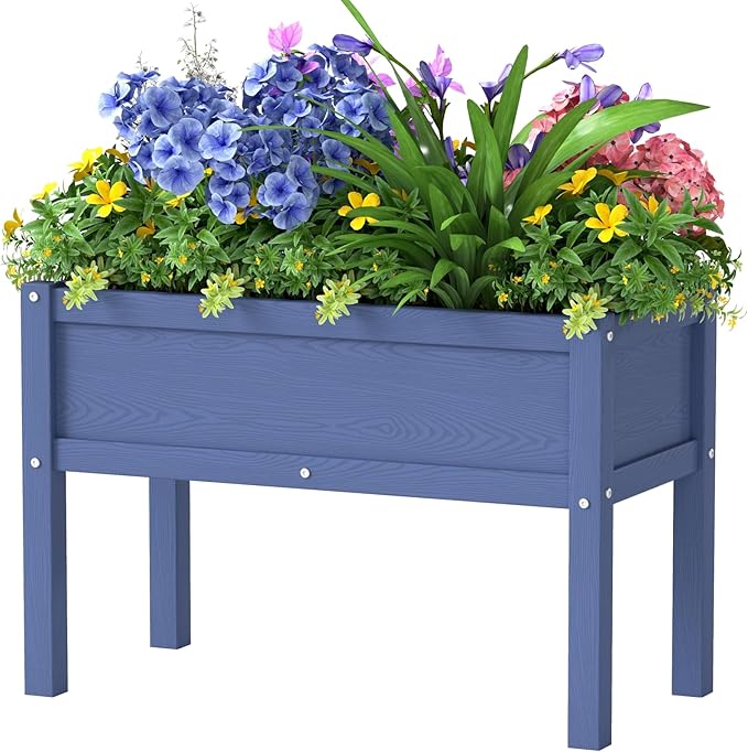 Small HDPE Raised Garden Bed, Elevated Planter Box with Legs, Outdoor All-Weather Planter Raised Beds for Seeds, Herb, Flower, Vegetable (Navy Blue)