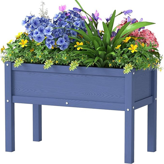 Small HDPE Raised Garden Bed, Elevated Planter Box with Legs, Outdoor All-Weather Planter Raised Beds for Seeds, Herb, Flower, Vegetable (Navy Blue)