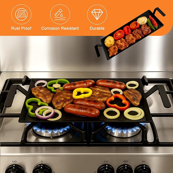 Maxdot 16 Pcs Grilling Accessories Kit Include 24'' x 10'' Carbon Steel Griddle, Grilling Accessory Toolkit and Griddle Cleaning Kit for Outdoor Gas Grill, Induction, Gas/Electric Stove and Oven